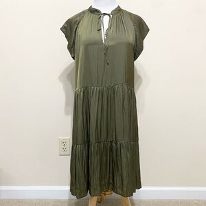 Zadig & Voltaire Rito Satin Tiered Mini Dress Olive Green